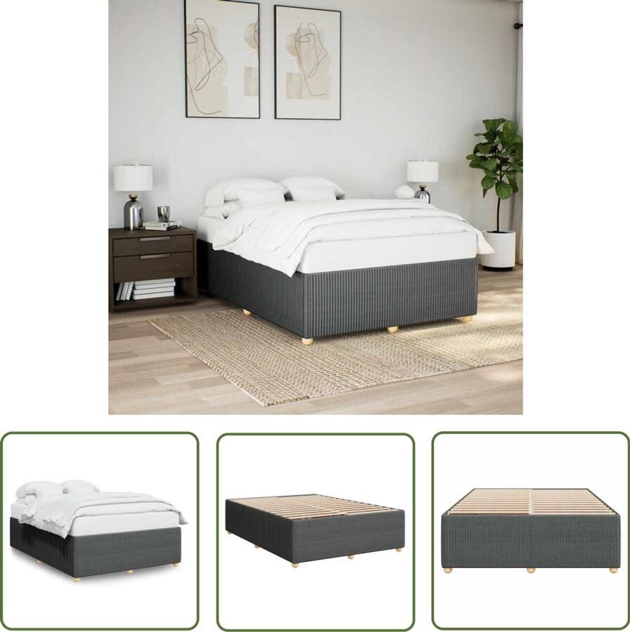 VidaXL Boxspring Bed Frame Bedframe zonder matras stof donkergrijs 140x190 cm Tweepersoonsbed Donkere Kleuren Houten Bed