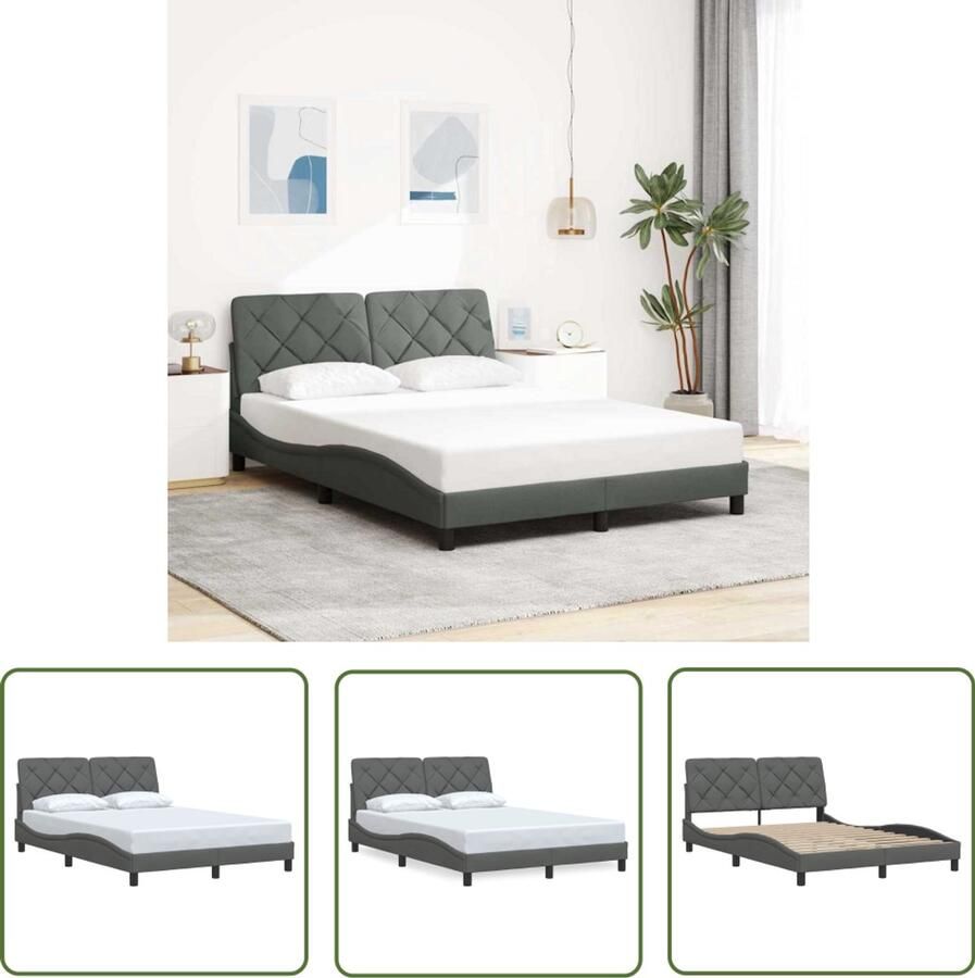 VidaXL Boxspring Bed Frame Bedframe zonder matras stof donkergrijs 140x200 cm Tweepersoonsbed Donkere Kleuren Slaapcomfort