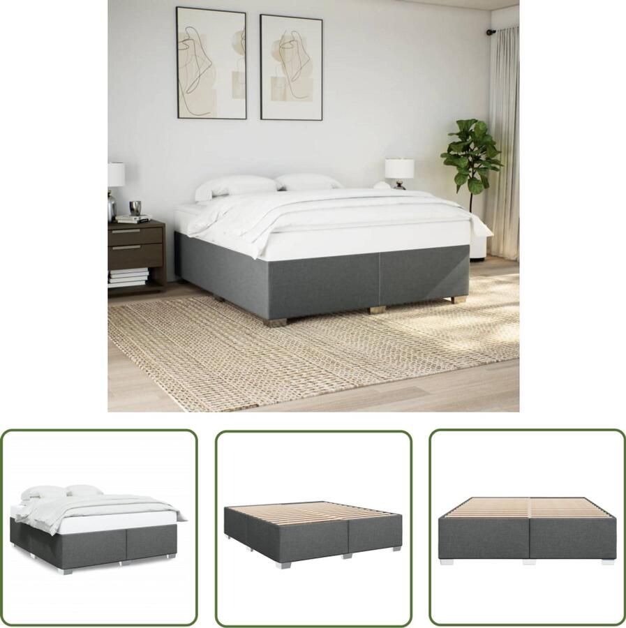 VidaXL Boxspring Bed Frame Bedframe zonder matras stof donkergrijs 180x200 cm Slaapcomfort Slaapkamers Donkere Kleuren
