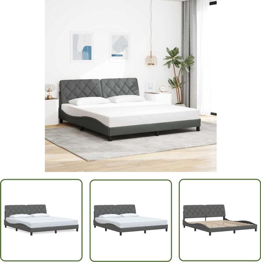 VidaXL Bedframe zonder matras stof donkergrijs 180x200 cm Bed Frame Boxspring Tweepersoonsbed Donkere Kleuren Slaapcomfort