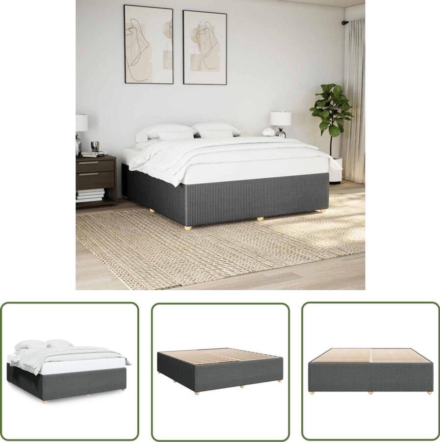 VidaXL Boxspring Bed Frame Bedframe zonder matras stof donkergrijs 180x200 cm Tweepersoonsbed Donkere Kleuren Houten Bed