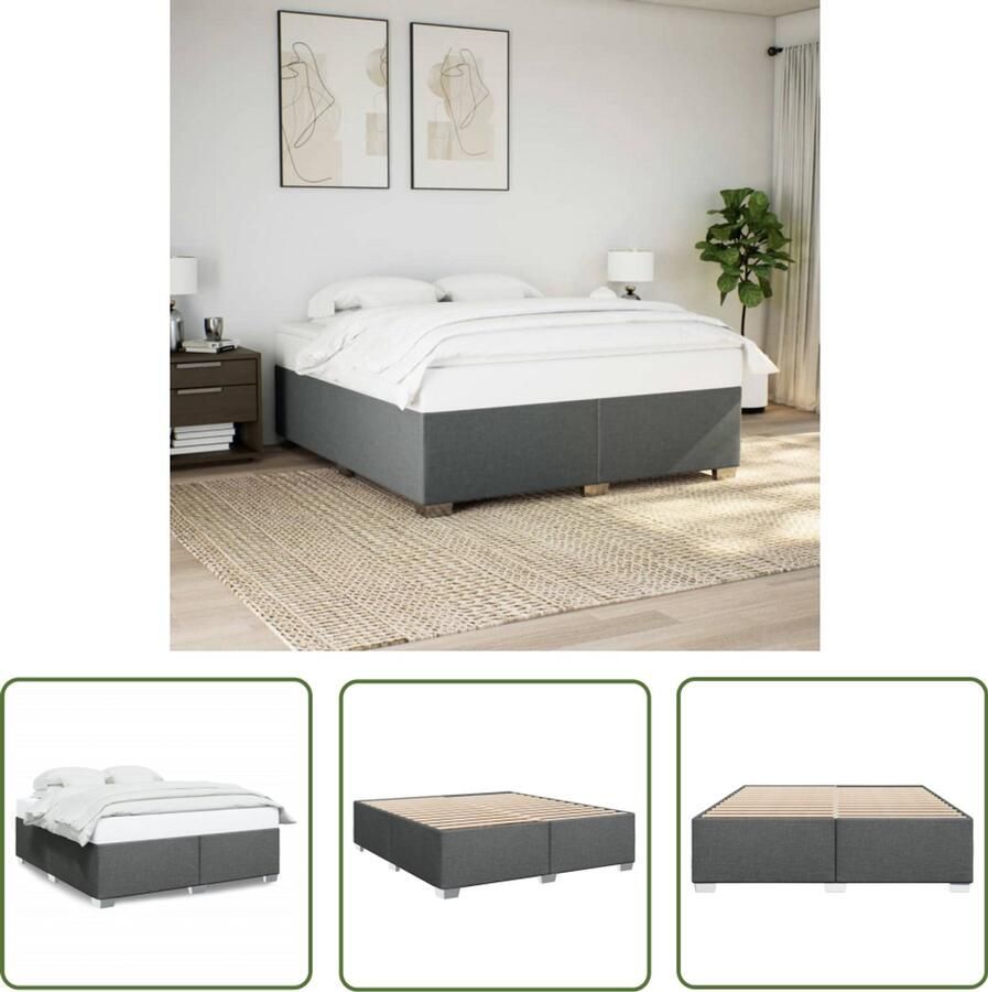 VidaXL Boxspring Bed Frame Bedframe zonder matras stof donkergrijs 200x200 cm Tweepersoonsbed Grijs Bed Moderne Slaapkamer