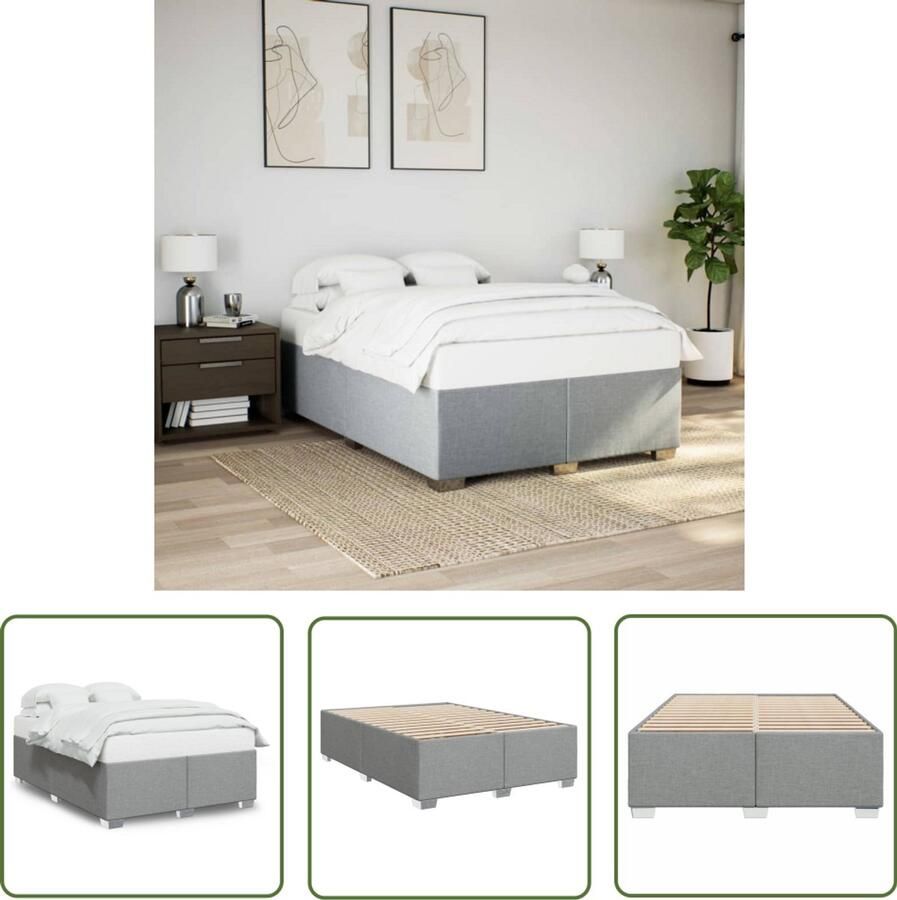 VidaXL Boxspring Bed Frame Bedframe zonder matras stof lichtgrijs 140x190 cm Hoofdbord Tweepersoonsbed Kingsize Bed