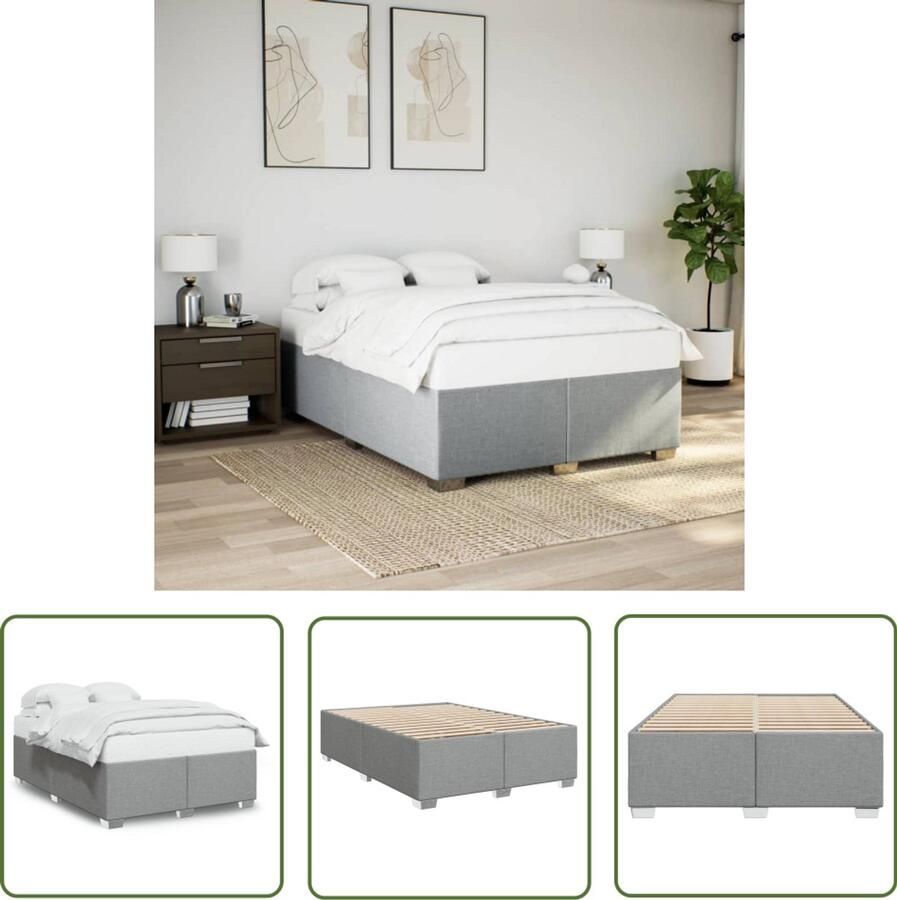 VidaXL Boxspring Bed Frame Bedframe zonder matras stof lichtgrijs 140x200 cm Hoofdbord Tweepersoonsbed Slaapcomfort