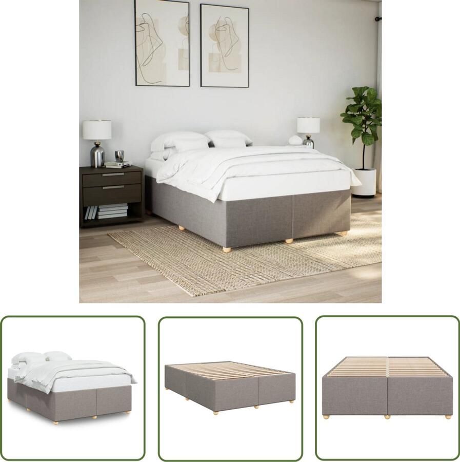 VidaXL Bedframe zonder matras stof taupe 140x200 cm Bed Frame Boxspring Tweepersoonsbed Slaapcomfort Houten Bed