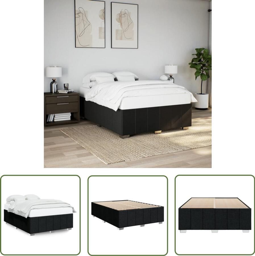 VidaXL Boxspring Bed Frame Bedframe zonder matras stof zwart 140x200 cm Tweepersoonsbed Houten Bed Stapelbaar Bed