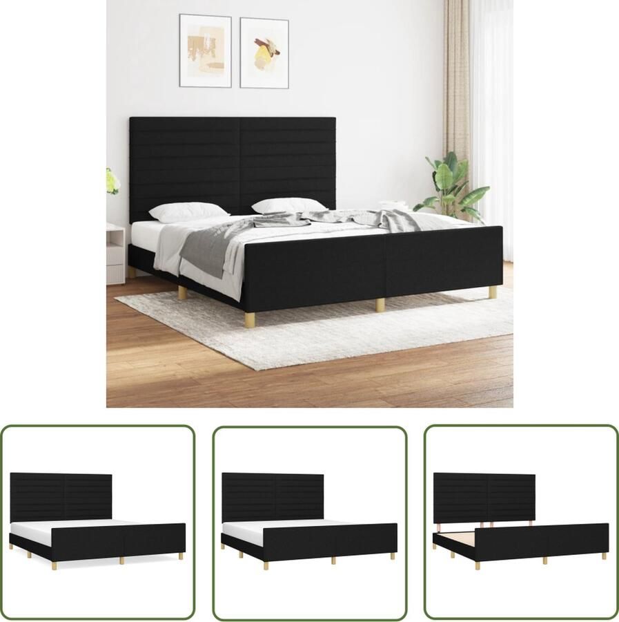 VidaXL Boxspring Bed Frame Bedframe zonder matras stof zwart 180x200 cm Tweepersoonsbed Zwarte Bedbank Houten Bedframe
