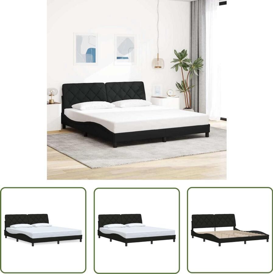 VidaXL Boxspring Bed Frame Bedframe zonder matras stof zwart 180x200 cm Tweepersoonsbed Slaapcomfort Hoofdbord