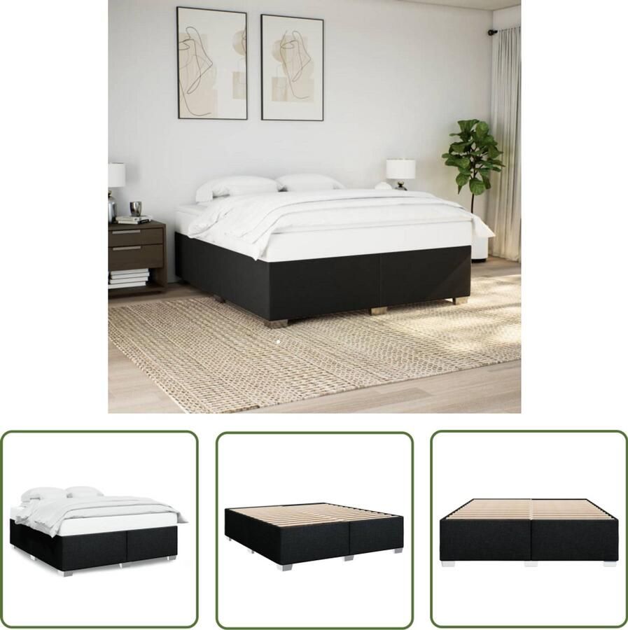 VidaXL Boxspring Bed Frame Bedframe zonder matras stof zwart 200x200 cm Tweepersoonsbed Zwarte Bedbank Stoffen Bedframe