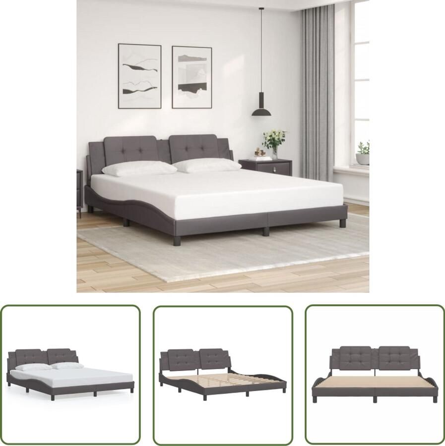 VidaXL Boxspring Bed Frame Bedframe zonder matras Zadar kunstleer grijs 180x200 cm Hoofdbord Kunstleder Grijze Bedden