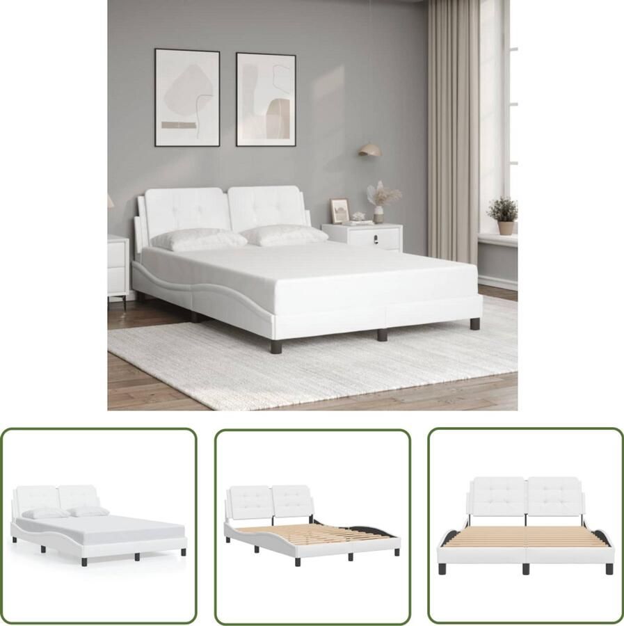 VidaXL Boxspring Bed Frame Bedframe zonder matras Zadar kunstleer wit 140x200 cm Hoofdbord Kunstleder Witte Bedbank