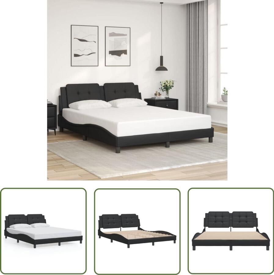 VidaXL Boxspring Bed Frame Bedframe zonder matras Zadar kunstleer zwart 160x200 cm Hoofdbord Kunstleder Zwarte Bedbank