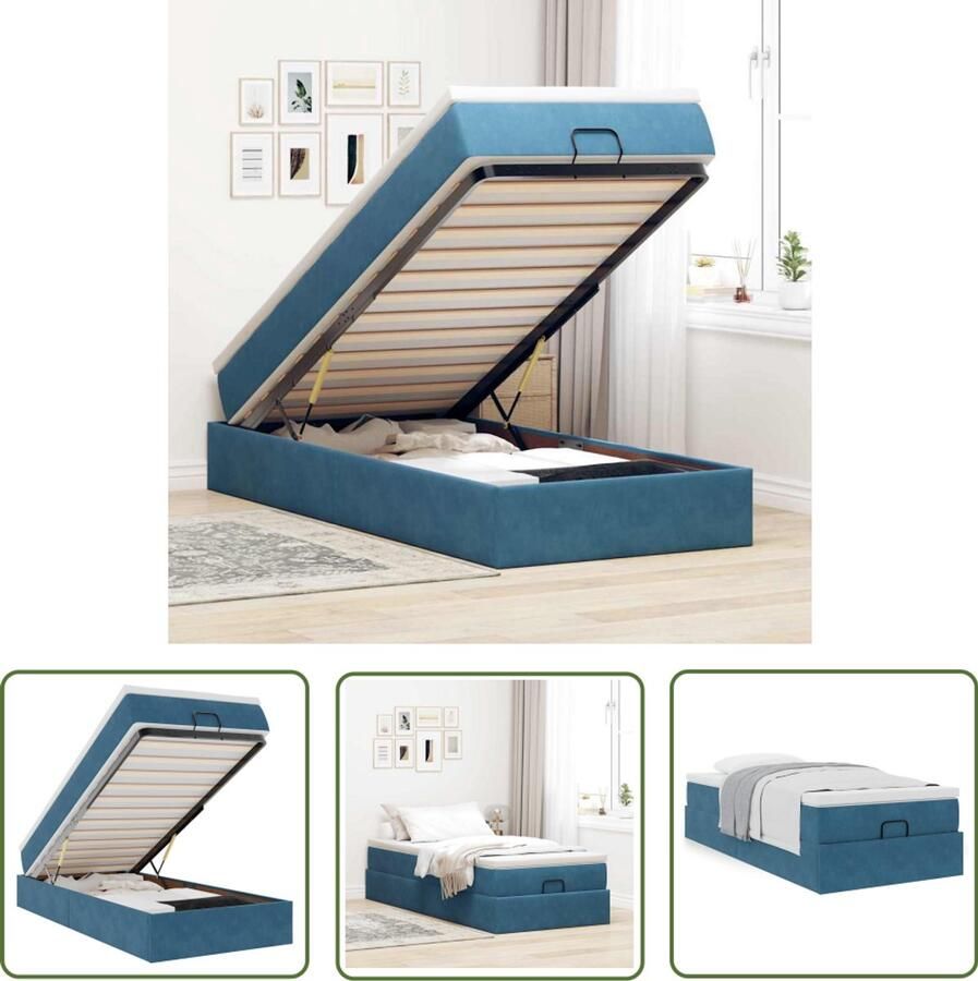 VidaXL Ottoman bed met matras 100x200 cm fluweel donkerblauw Ottoman Bed Boxspring Bed Tweepersoonsbed Hoofdbord Slaapcomfort