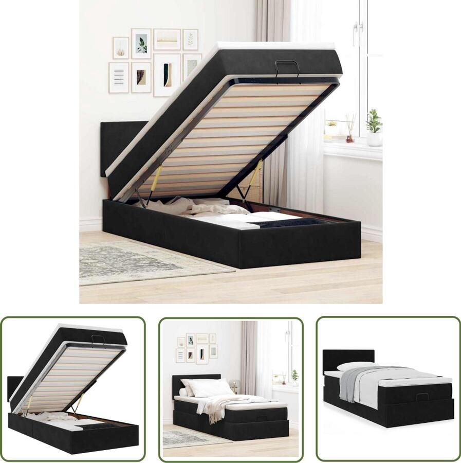 VidaXL Boxspring Bed Ottoman Bed Ottoman bed met matras 100x200 cm fluweel zwart Tweepersoonsbed Slaapcomfort Slaapkamersdecoratie