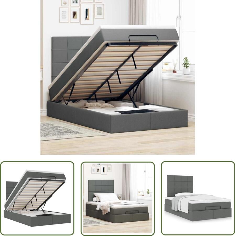 VidaXL Boxspring Bed Ottoman Bed Ottoman bed met matras 120x190 cm stof donkergrijs Tweepersoonsbed Slaapcomfort Opbergruimte