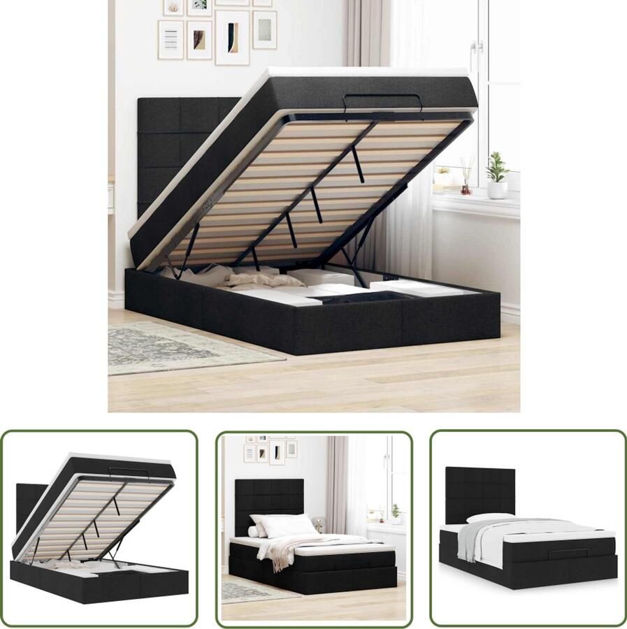 VidaXL Boxspring Bed Ottoman Bed Ottoman bed met matras 120x190 cm stof zwart Slaapcomfort Opbergbed Tweepersoonsbed