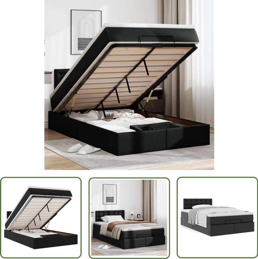 VidaXL Ottoman bed met matras 120x200cm kunstleer zwart Ottoman Bed Boxspring Bed Slaapcomfort Opbergbed Kunstleder Bed