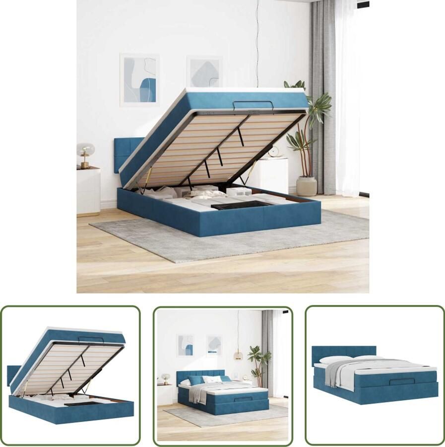 VidaXL Ottoman bed met matras 140x190cm fluweel donkerblauw Ottoman Bed Boxspring Bed Tweepersoonsbed Slaapcomfort Opbergruimte