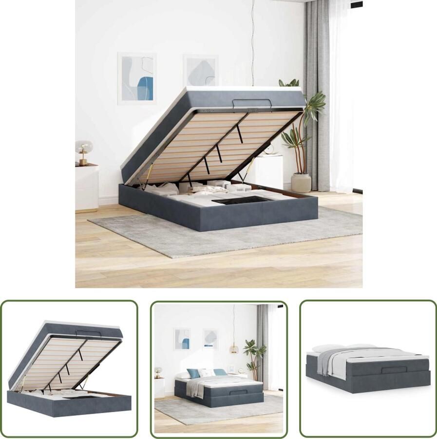 VidaXL Ottoman bed met matras 140x190cm fluweel donkergrijs Ottoman Bed Boxspring Bed Tweepersoonsbed Slaapcomfort Slaapbank