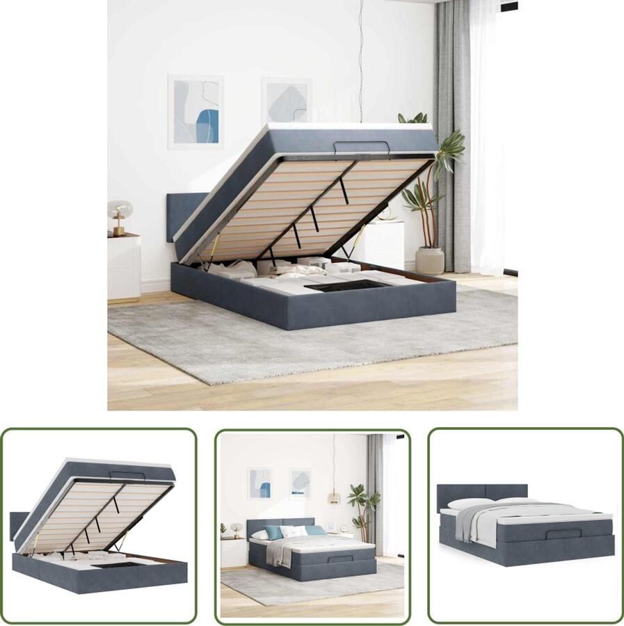 VidaXL Boxspring Bed Ottoman Bed Ottoman bed met matras 140x190cm fluweel donkergrijs Tweepersoonsbed Fluweel Bed Dark Grey Bed