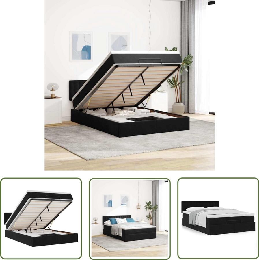 VidaXL Ottoman bed met matras 140x190cm fluweel zwart Ottoman Bed Boxspring Bed Tweepersoonsbed Fluweel Bed Zwarte Bed
