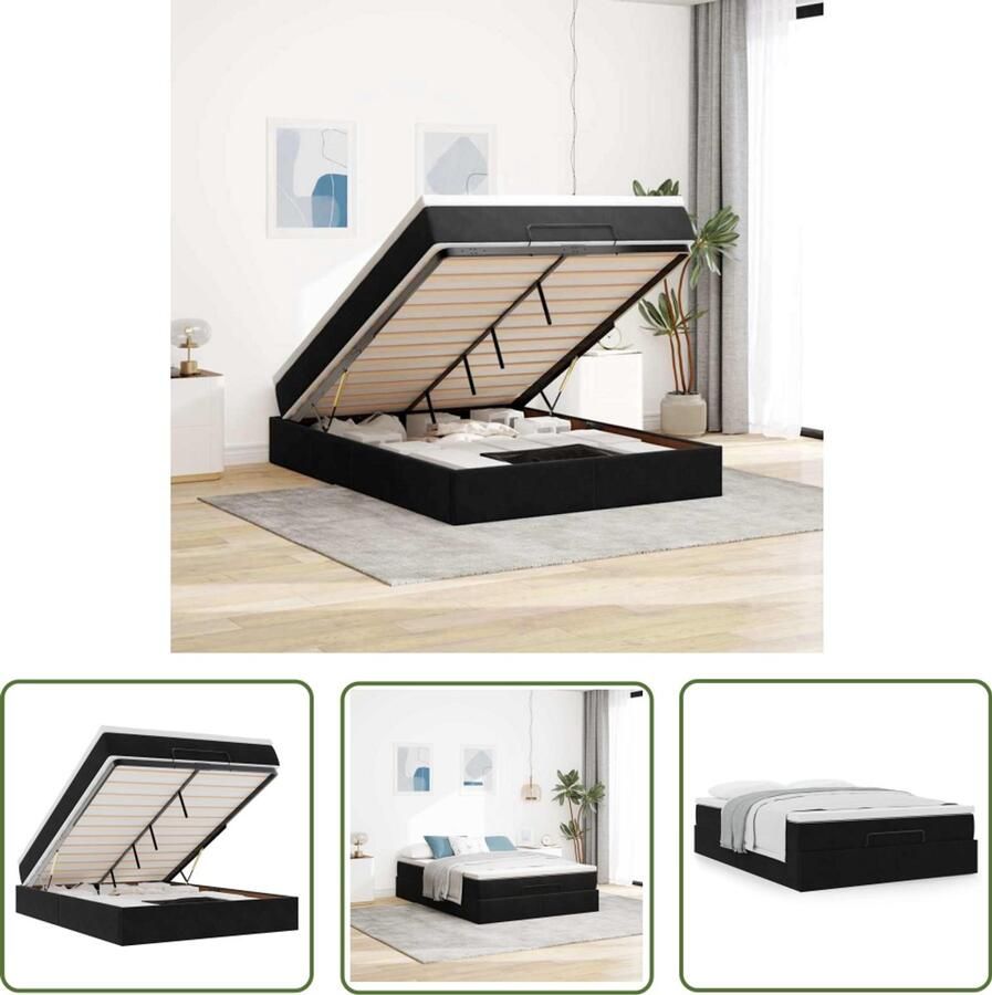 VidaXL Boxspring Bed Ottoman Bed Ottoman bed met matras 140x190cm fluweel zwart Tweepersoonsbed Slaapcomfort Opbergruimte