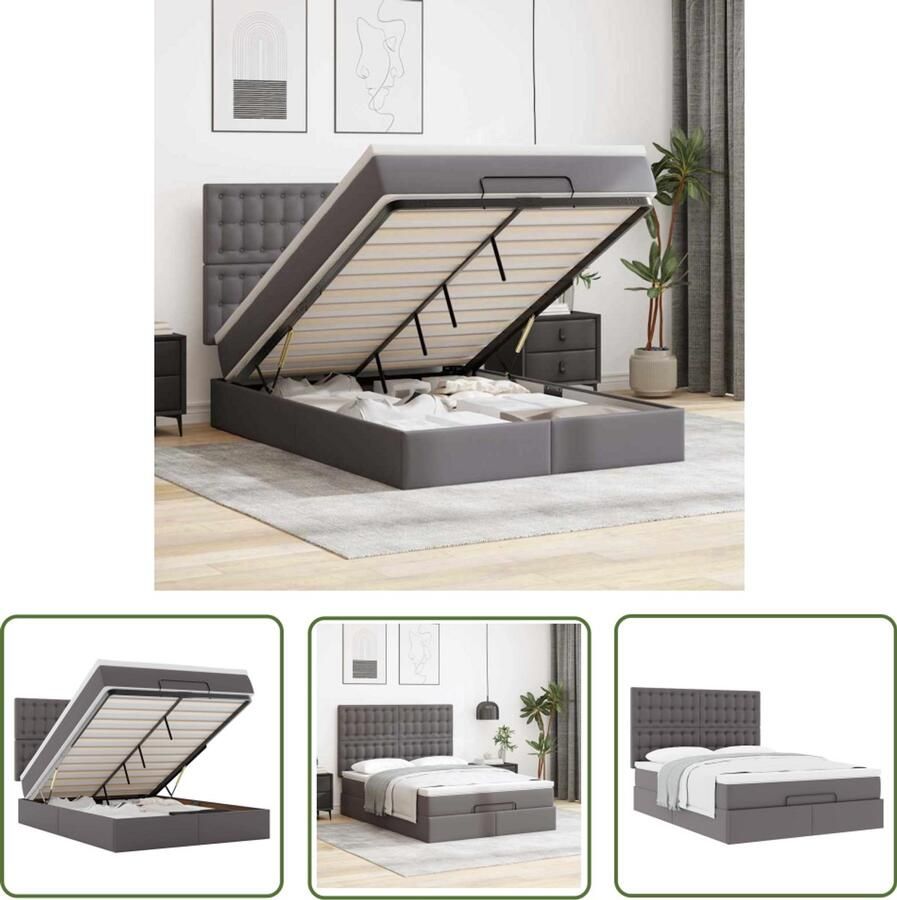 VidaXL Boxspring Bed Ottoman Bed Ottoman bed met matras 140x190cm kunstleer grijs Slaapcomfort Opbergbed Kunstleder Bed
