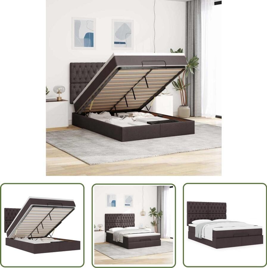 VidaXL Boxspring Bed Ottoman Bed Ottoman bed met matras 140x190cm stof donkerbruin Slaapcomfort Opbergbed Slaapbank