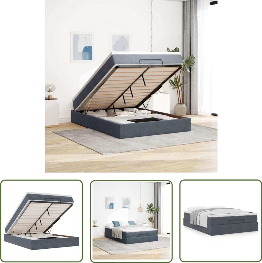 VidaXL Ottoman bed met matras 140x200cm fluweel donkergrijs Ottoman Bed Boxspring Bed Tweepersoonsbed Slaapcomfort Hoofdbord