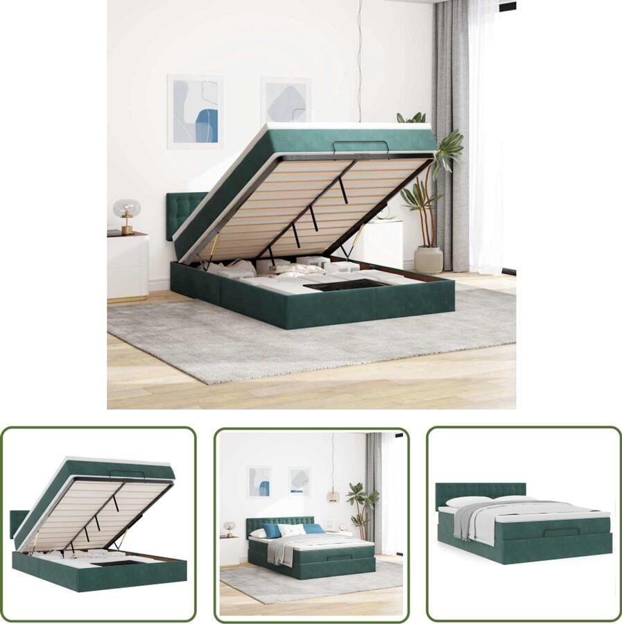 VidaXL Ottoman bed met matras 140x200cm fluweel donkergroen Ottoman Bed Boxspring Bed Tweepersoonsbed Velvet Bed Dark Green Bed