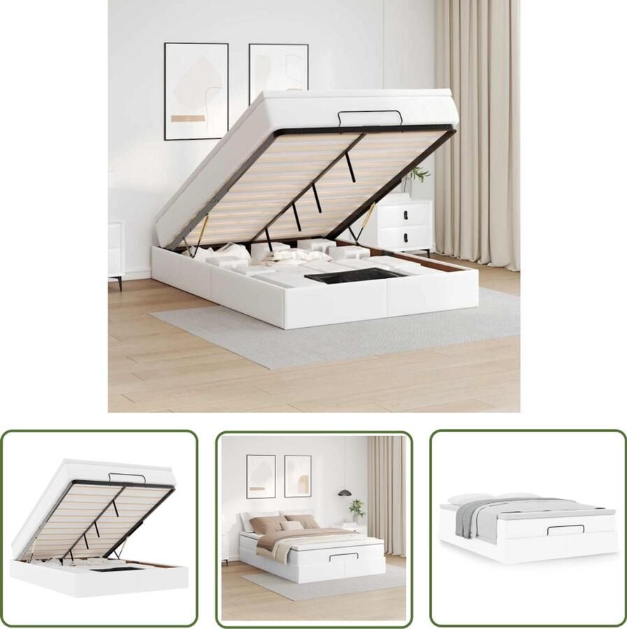 VidaXL Boxspring Bed Ottoman Bed Ottoman bed met matras 140x200cm kunstleer wit Slaapbank Bed Frame Hoofdbord