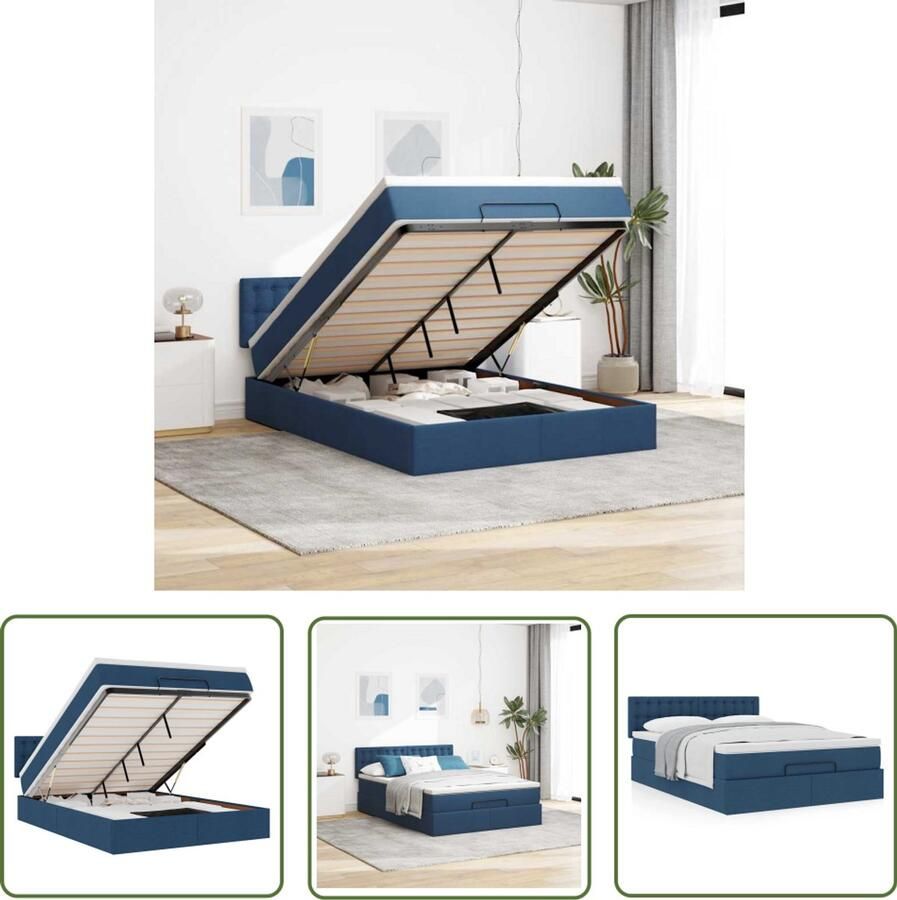 VidaXL Ottoman bed met matras 140x200cm stof blauw Ottoman Bed Boxspring Bed Tweepersoonsbed Slaapcomfort Opbergruimte