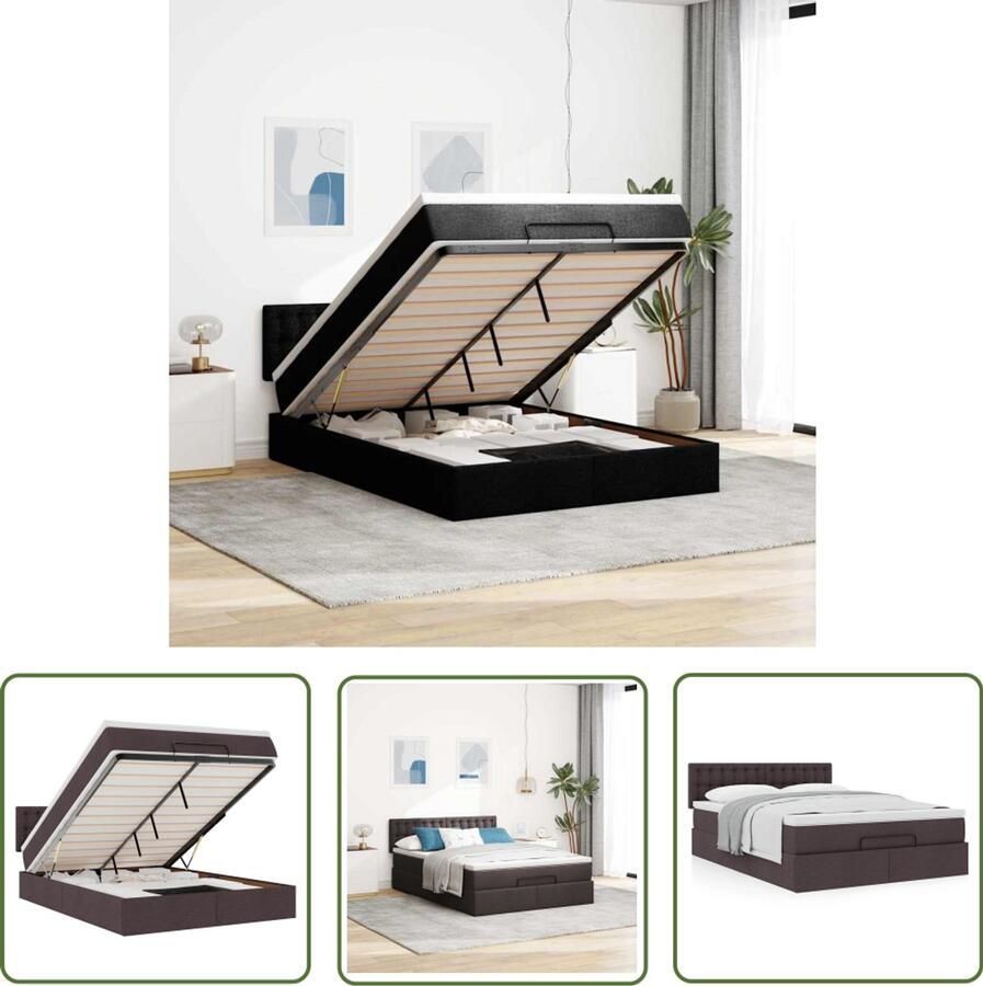 VidaXL Boxspring Bed Ottoman Bed Ottoman bed met matras 140x200cm stof donkerbruin Slaapbank Tweepersoonsbed Slaapkamersuite