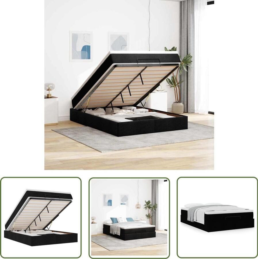 VidaXL Boxspring Bed Ottoman Bed Ottoman bed met matras 140x200cm stof zwart Slaapcomfort Opbergbed Tweepersoonsbed