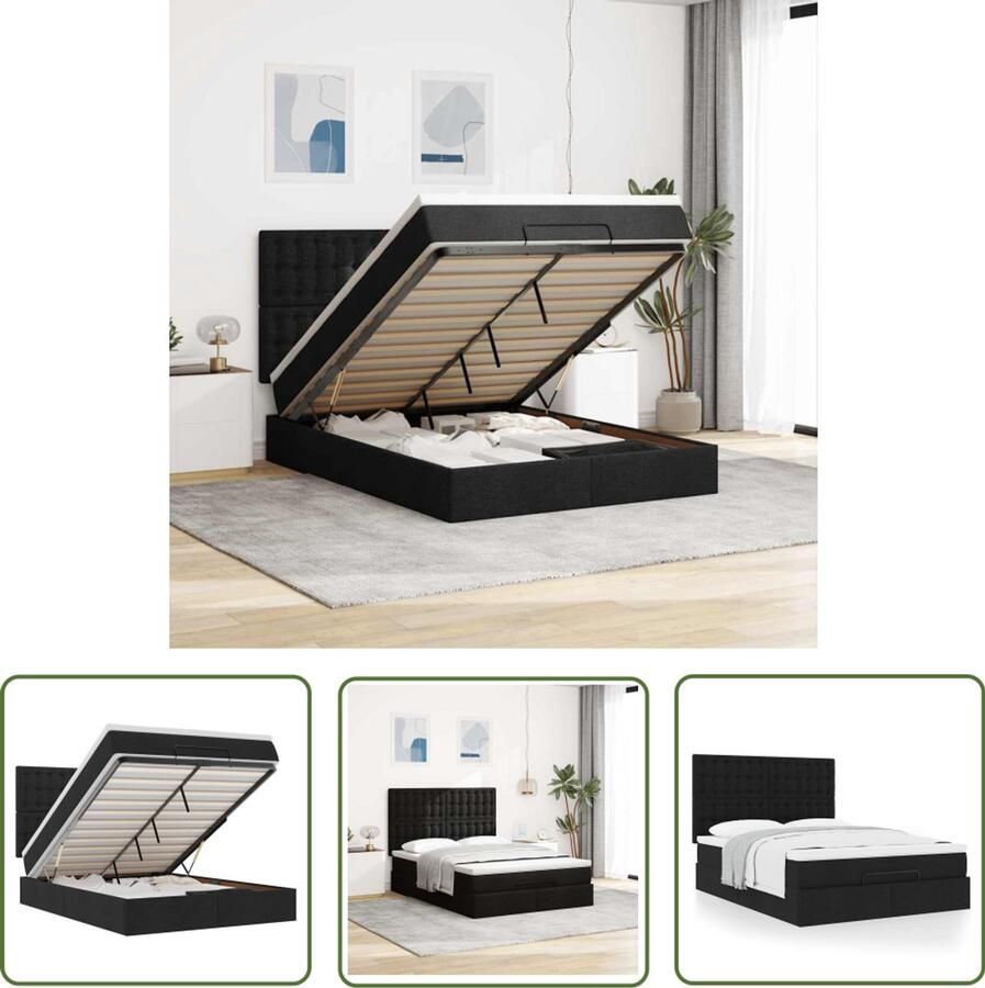 VidaXL Ottoman bed met matras 140x200cm stof zwart Ottoman Bed Boxspring Bed Tweepersoonsbed Slaapcomfort Slaapbank