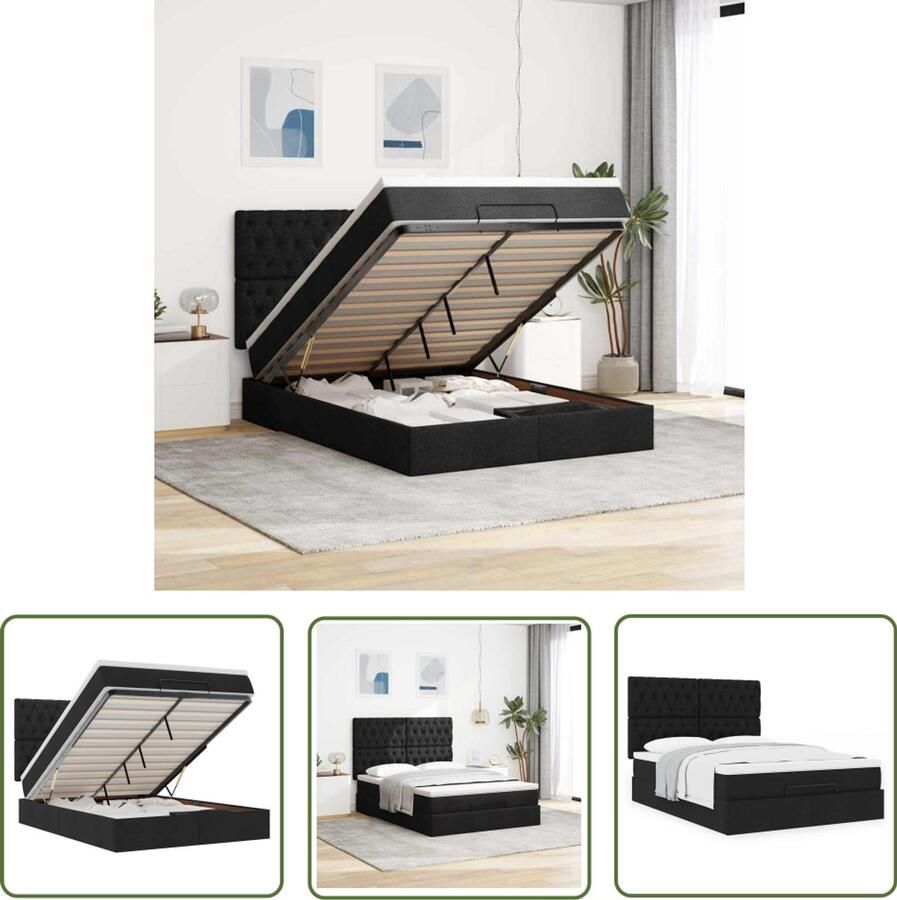 VidaXL Boxspring Bed Ottoman Bed Ottoman bed met matras 140x200cm stof zwart Tweepersoonsbed Stapelbaar Bed Slaapcomfort