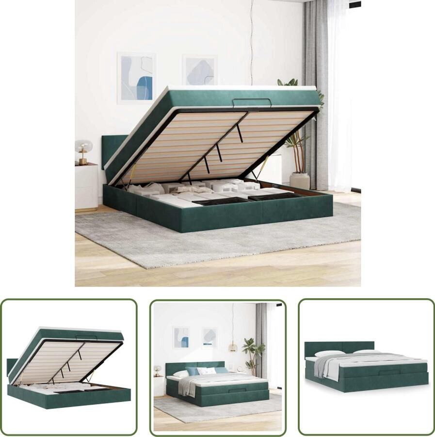 VidaXL Boxspring Bed Ottoman Bed Ottoman bed met matras 160x200cm fluweel donkergroen Tweepersoonsbed Fluweel Bed Dark Green Bed