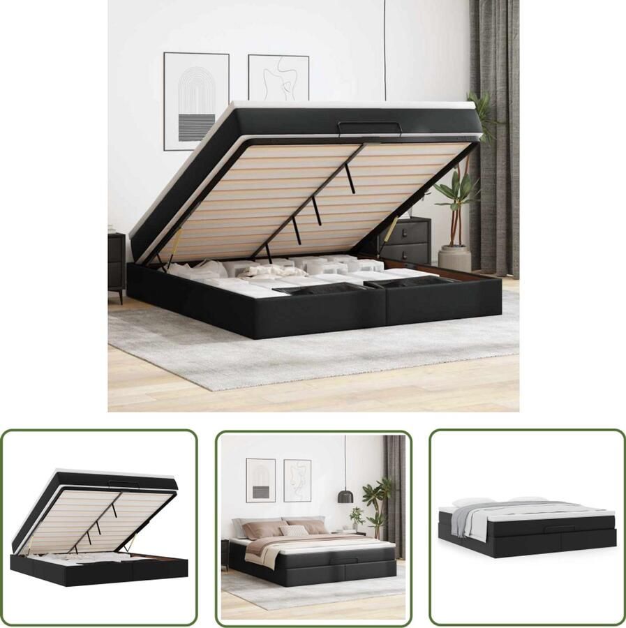 VidaXL Ottoman bed met matras 160x200cm kunstleer zwart Ottoman Bed Boxspring Bed Slaapbank Hoofdbord Kunstleder Bed
