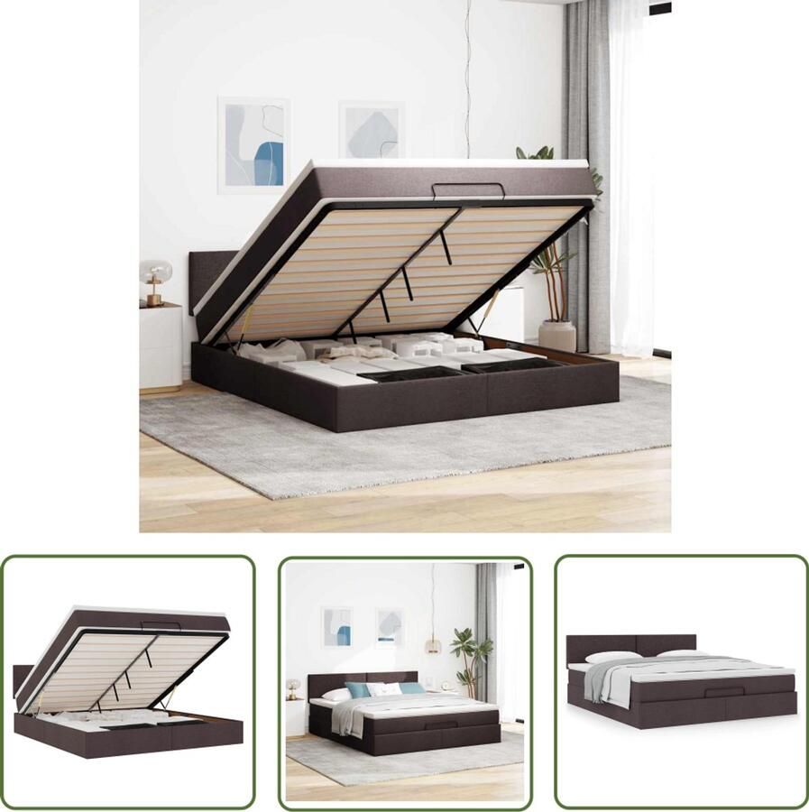 VidaXL Boxspring Bed Ottoman Bed Ottoman bed met matras 160x200cm stof donkerbruin Opbergbed Tweepersoonsbed Matras