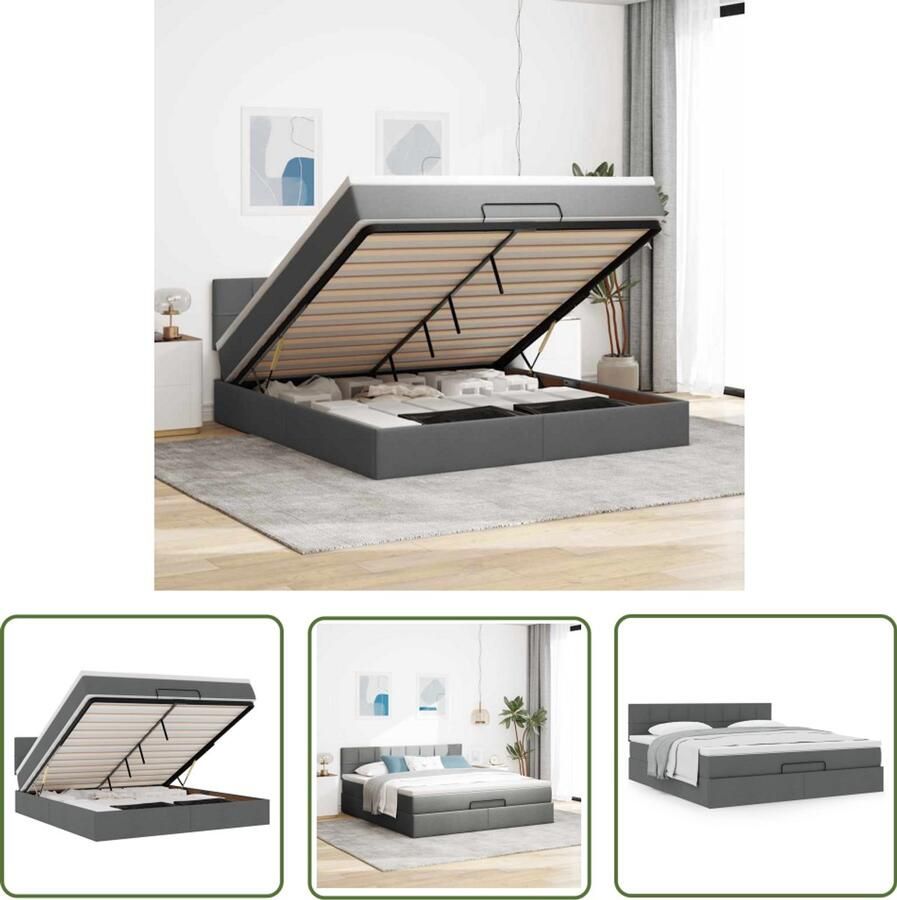 VidaXL Ottoman bed met matras 160x200cm stof donkergrijs Ottoman Bed Boxspring Bed Tweepersoonsbed Stapelbaar Bed Opbergbed