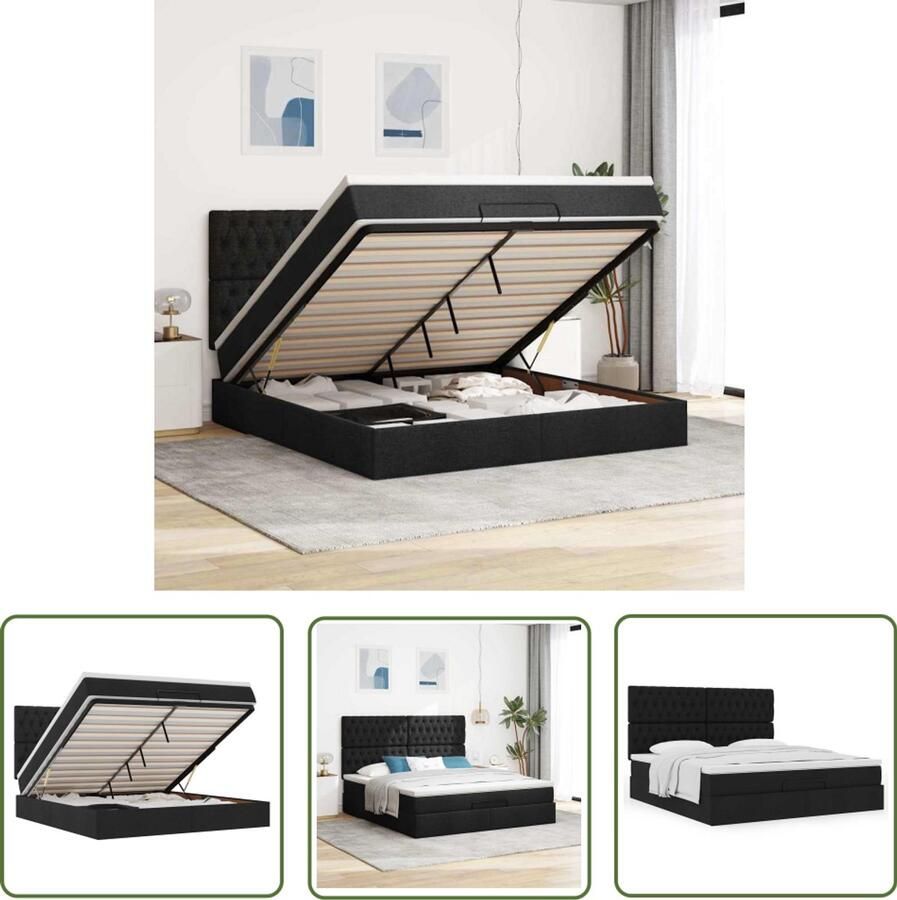 VidaXL Boxspring Bed Ottoman Bed Ottoman bed met matras 160x200cm stof zwart Slaapbank Tweepersoonsbed Slaapkamersuite