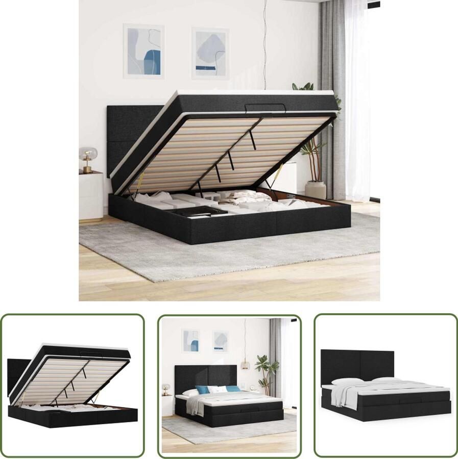 VidaXL Ottoman bed met matras 160x200cm stof zwart Ottoman Bed Boxspring Bed Tweepersoonsbed Stapelbaar Bed Opbergbed