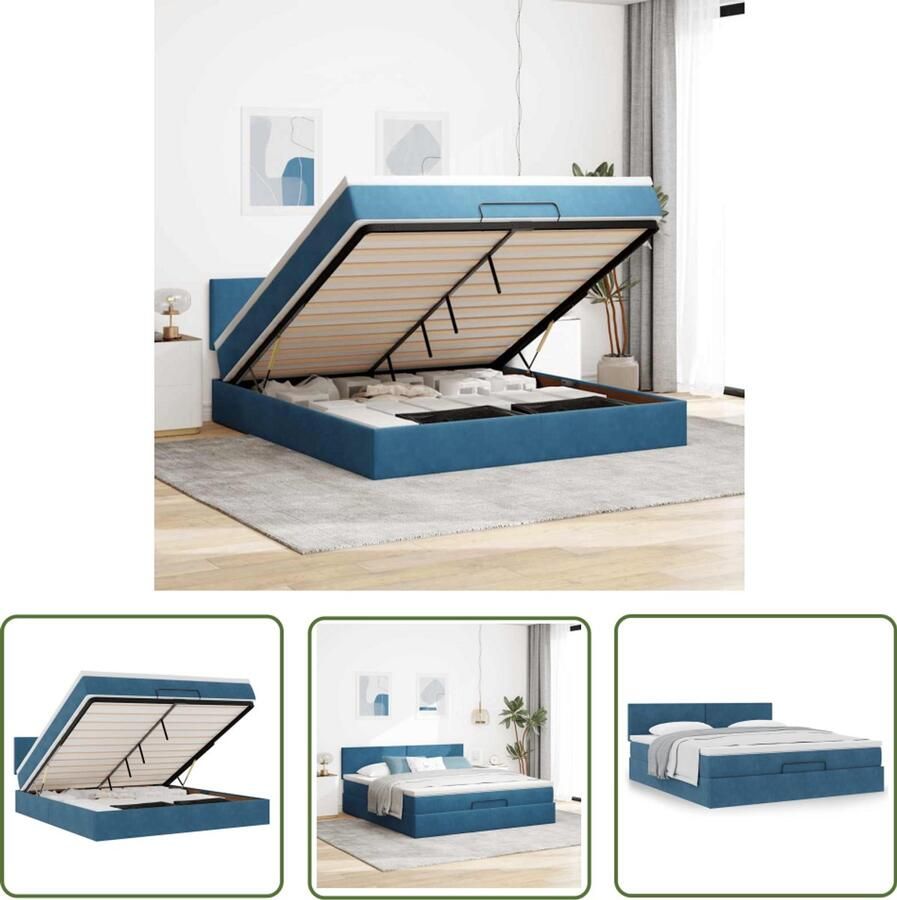 VidaXL Ottoman bed met matras 180x200 cm fluweel donkerblauw Ottoman Bed Boxspring Bed Tweepersoonsbed Slaapcomfort Fluweel Bed