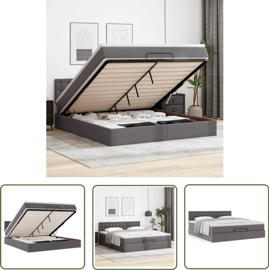 VidaXL Boxspring Bed Ottoman Bed Ottoman bed met matras 180x200cm kunstleer grijs Slaapcomfort Opbergbed Kunstleder Bed