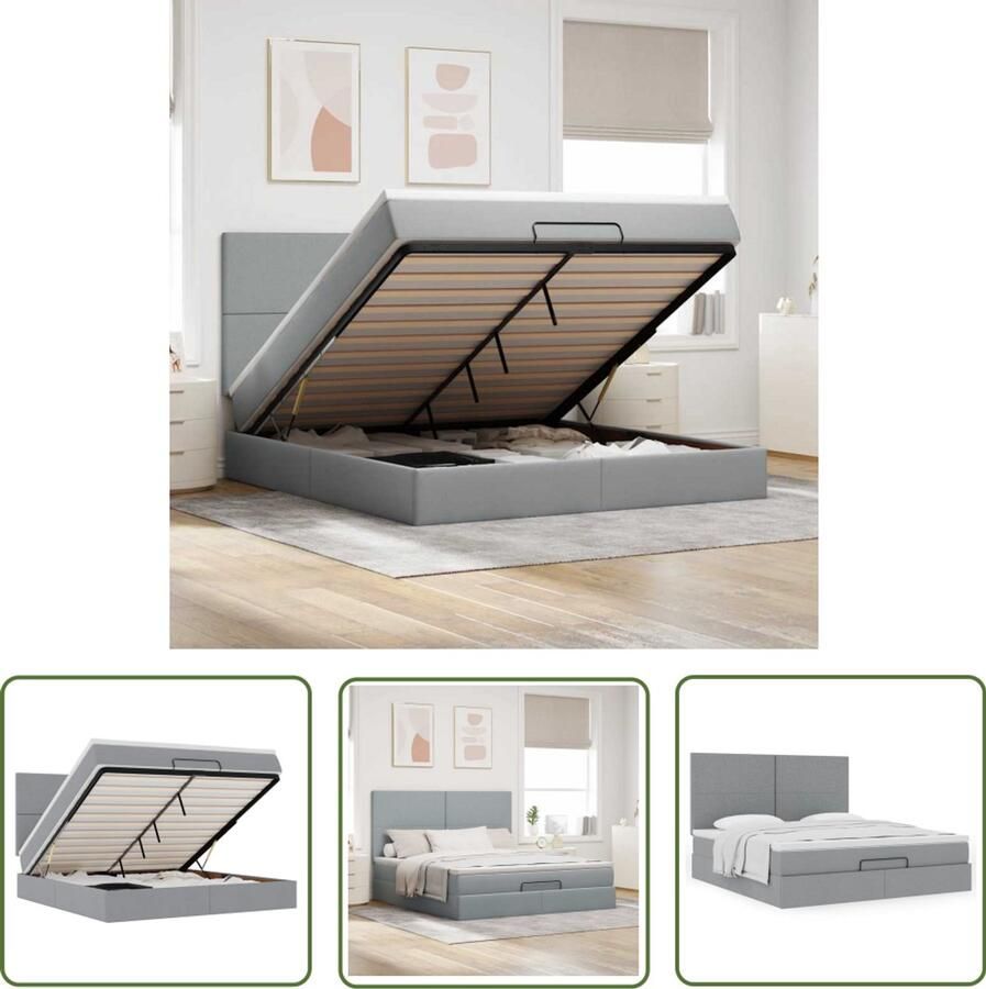 The Living Store Ottoman bed met matras 180x200cm stof lichtgrijs Ottoman Bed Boxspring Bed Tweepersoons Bed Slaapcomfort Opbergruimte