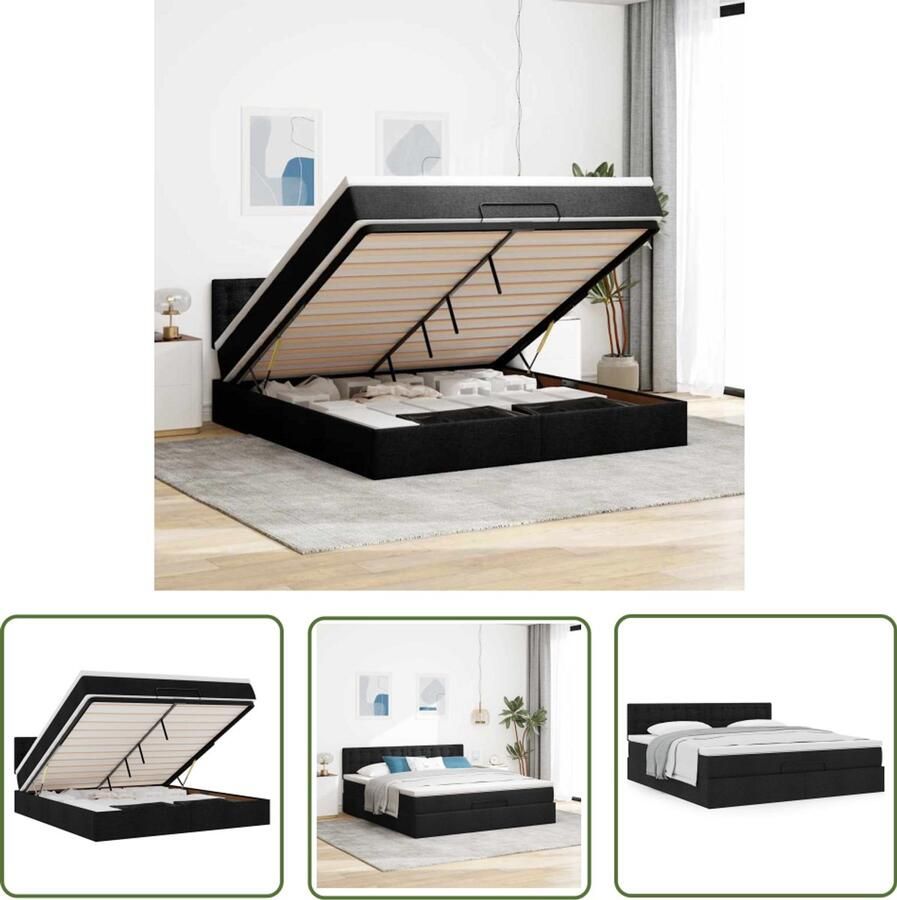 VidaXL Ottoman bed met matras 180x200cm stof zwart Ottoman Bed Boxspring Bed Slaapcomfort Slaapkamers Opslagbed