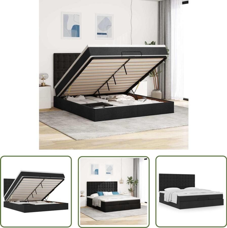 The Living Store Ottoman bed met matras 180x200cm stof zwart Ottoman Bed Boxspring Bed Tweepersoon Bed Slaapcomfort Slaapbank