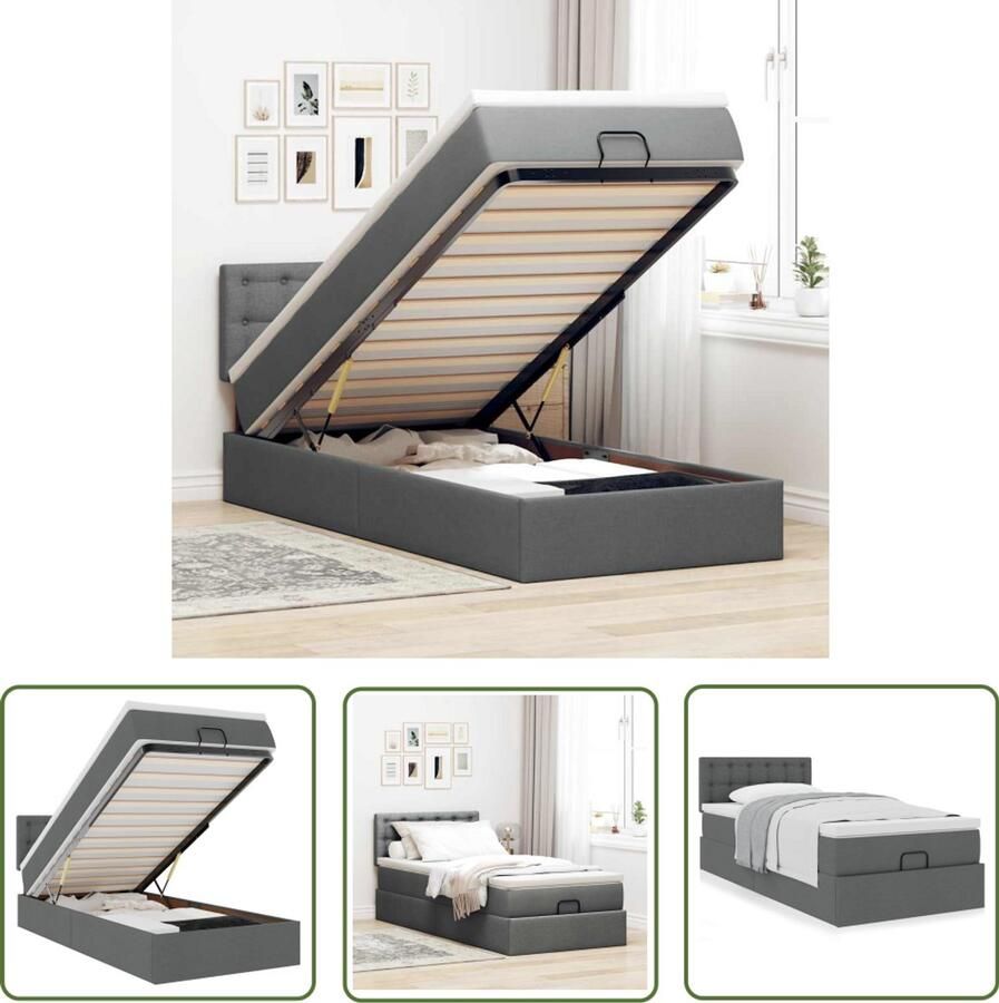 VidaXL Boxspring Bed Ottoman Bed Ottoman bed met matras 80x200cm stof donkergrijs Slaapcomfort Opbergbed Tweepersoonsbed