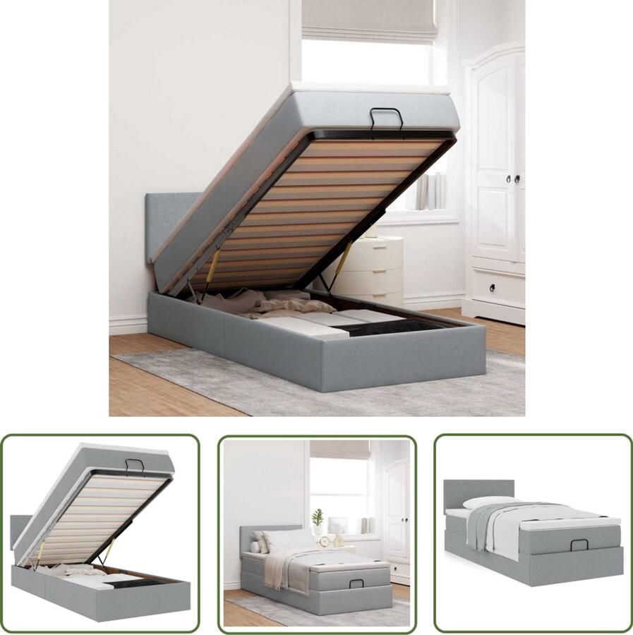 VidaXL Ottoman bed met matras 80x200cm stof lichtgrijs Ottoman Bed Boxspring Bed Opslagbed Tweepersoonsbed Slaapcomfort