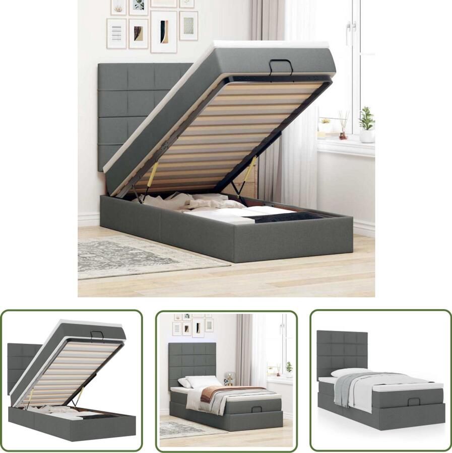 The Living Store Ottoman bed met matras 90x190cm stof donkergrijs Ottoman Bed Boxspring Bed Tweepersoons Bed Stapelbaar Bed Slaapcomfort